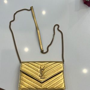 Saint Lauren Leather Quilted Gold Envelope Bag